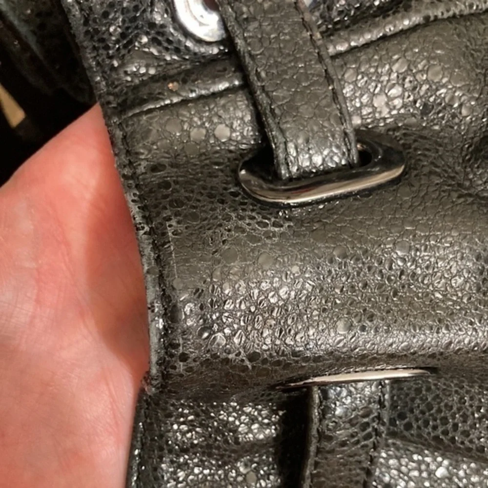 Tory Burch black gunmetal gathered bag